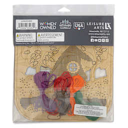Leisure Arts Wood Stitchery Kit - Cottage, Square Panel - back of packaging