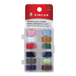 Singer Sewing Machine Bobbins - Class 15, Assorted Colors, Pkg of 12, front of the packaging