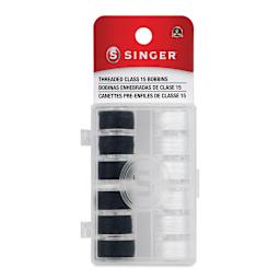 Singer Sewing Machine Bobbins - Class 15, Black and White, Pkg of 12 front of the packaging