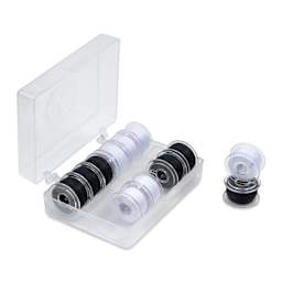 Singer Sewing Machine Bobbins - Class 15, Black and White, Pkg of 12 threaded bobbins inside of case