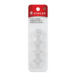 Singer Sewing Machine Bobbins - Class 15, Clear, Pkg of 4, front of the packaging