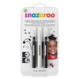 Snazaroo Face Paint Brush Pen Set - Front of blister package of 3 Monochrome Colors