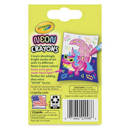 Crayola Neon Crayons - Glow Colors, Set of 24, back of the packaging