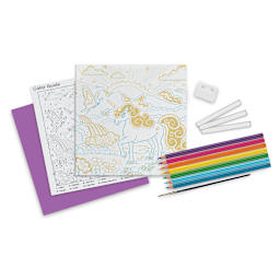 Faber-Castell Color By Number Sets - Component markers and boards of Unicorn Fun set shown