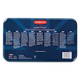 Derwent Lightfast Colored Pencils - Tin Box Set of 100 (back of metal box)