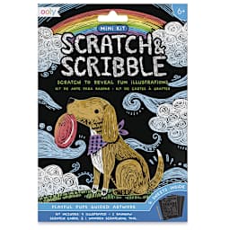 Ooly Scratch and Scribble Mini Scratch Art Kit - Front of package of Playful Pups