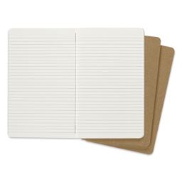 Moleskine Cahier Journals - 8-1/4" x 5", Ruled, Kraft, Pkg of 3, one journal open