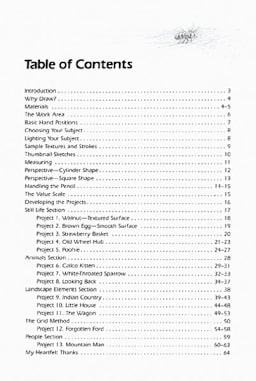Pencil Drawing - Page showing Table of Contents