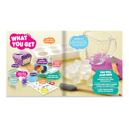 Klutz Make Your Own Soap - Inside spread of instruction booklet showing components of kit