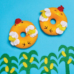 Sew Your Own Donut Animals - 2 Plush Donut Roosters with Felt Corn
