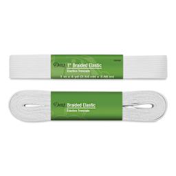 Dritz Braided Elastic - White, 1" X 4 yds top and side view