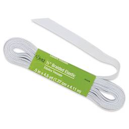 Dritz Braided Elastic - 1/2" White Elastic tape slightly pulled out of label