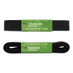 Dritz Braided Elastic - Black, 1" X 3 yds top and side views