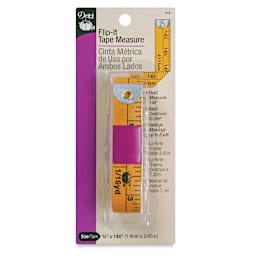 Dritz Flip-It Tape Measure - Front of blister package showing tape