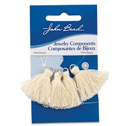 John Bead Poly Cotton Tassels - Front of blister package of 4 Ivory Tassels