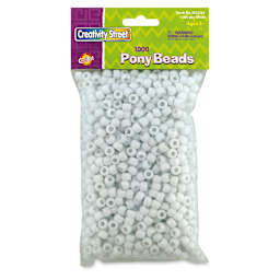 Creativity Street Plastic Pony Beads - White, Pkg of 1000, front of the packaging