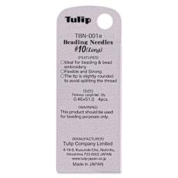 Tulip Needle Company Beading Needles - Size 10, Long, Pkg of 4, back of the packaging
