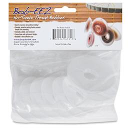 Beadsmith Bob-EEZ No Tangle Thread Bobbins - 2-1/2" Diameter, Pkg of 8, back of the packaging