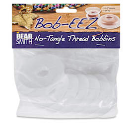 Beadsmith Bob-EEZ No Tangle Thread Bobbins - 2-1/2" Diameter, Pkg of 8, front of the packaging