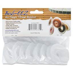 Beadsmith Bob-EEZ No Tangle Thread Bobbins - 1-7/8" Diameter, Pkg of 8, back of the packaging