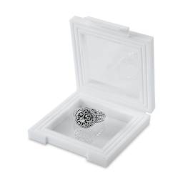 John Bead Jewelry Display Boxes - Small white Box open at angle, ring not included
