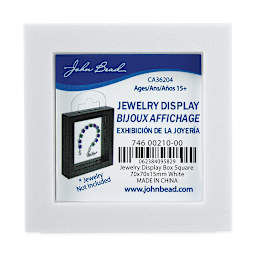 John Bead Jewelry Display Boxes - Front of White Display Box with label
