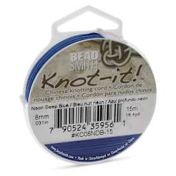 Chinese Knotting Cord - Slightly angled view of Neon Deep Blue Spool with label