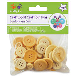 Krafty Kids Wood Craft Buttons - Natural, Package of 40 (In packaging)