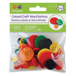 Krafty Kids Wood Craft Buttons - Assorted Colors, Package of 40 (In packaging)