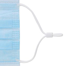 Silicone Cord Lock, White, Cylinder, Package of 48, Shown On A Facemask