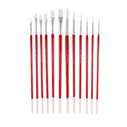 Hello Artist White Taklon Long Handle Brushes, Set of 12