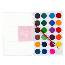 Hello Artist Watercolor Cakes with Brush, Set of 24
