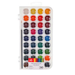 Hello Artist Watercolor Cakes with Brush, Set of 36