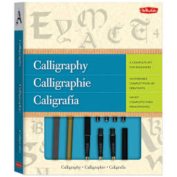 Walter Foster Calligraphy Kit 32 Pages plus Supplies - Trilingual in English, Spanish & French