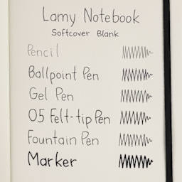 Lamy Softcover Notebook, swatch of pen marks on blank paper