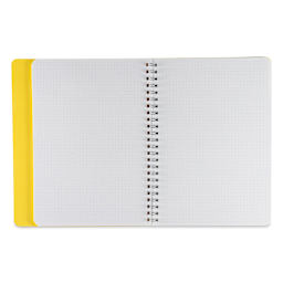 Fabriano Ecoqua Plus Hidden Spiral-Bound Notebook - Yellow, 8-1/4" x 5-4/5", Dot Grid, open