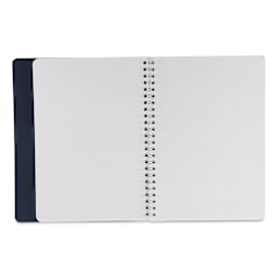 Fabriano Ecoqua Plus Hidden Spiral-Bound Notebook - Navy, 8-1/4" x 5-4/5", Dot Grid, open
