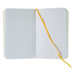 Fabriano EcoQua Plus Stitch-Bound Notebook - Yellow, 3-1/2" x 5-1/2", Grid, open