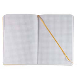 Fabriano EcoQua Plus Stitch-Bound Notebook - Yellow, 5-4/5" x 8-1/4", Grid, open