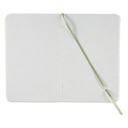 Fabriano EcoQua Plus Stitch-Bound Notebook - Lime, 3-1/2" x 5-1/2", Dot Grid, open