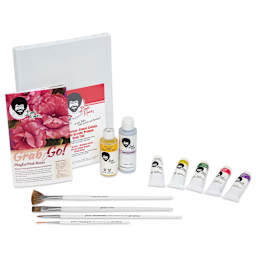 Bob Ross Grab and Go Floral Paint Kit - Playful Pink Roses set contents