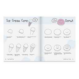 Kawaii Doodle Class - Spread with instructions to draw Ice Cream cones and Donuts