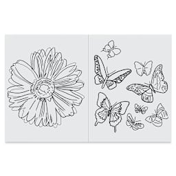 Andy Warhol Coloring Book - Inside spread featuring flowers and butterflies