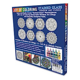 Joy of Coloring Stain Glass Window Art Cling Kit - Angled view of back of package