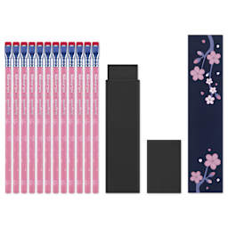Moleskine x Blackwing Sakura Pencils, next to eraser and gift box