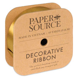 Paper Source Satin Ribbon - Antique Gold, 1" x 10 yds, side of package