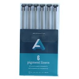 Pigment Liner Set 6-Pen Set - .1, .3, .5, .7, 1, Brush - Black