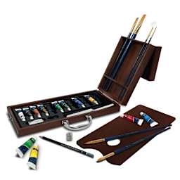 Artist Acrylic Color Supplies in a Hard Wood Paint Box