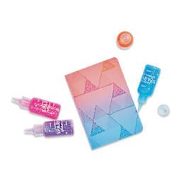 Ooly Rainbow Sparkle Glitter Glue, four bottles with decorated notebook (notebook not included)