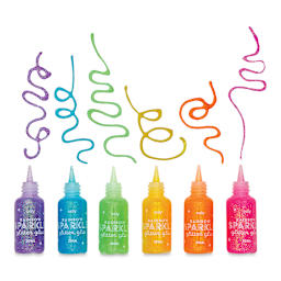 Ooly Rainbow Sparkle Glitter Glue, six bottles with line doodles
